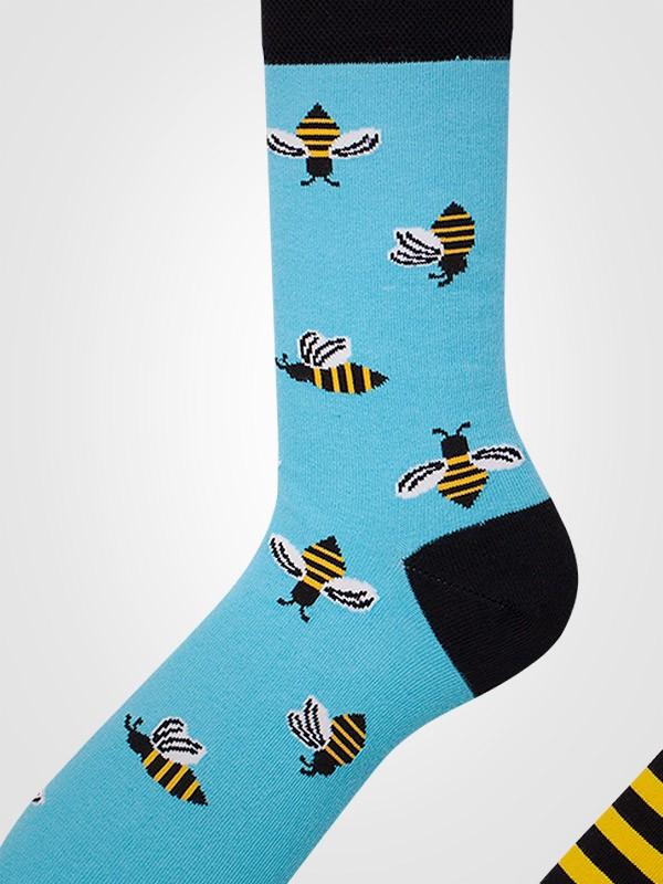 Many Mornings unisex kokvilnas zeķes "Bee Bee Arctic Blue - Black - Yellow"