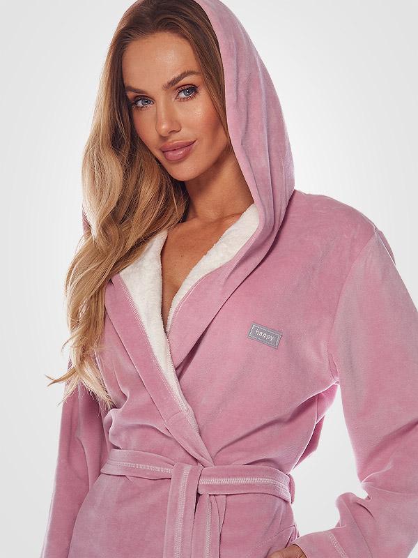 L&L īss kokvilnas halāts ar kapuci "Happy Powder Pink"
