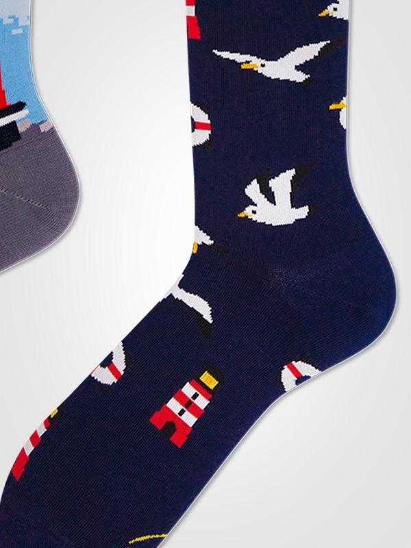 Many Mornings хлопковые унисекс носки "Nordic Lighthouse Navy - Blue - Red - White"