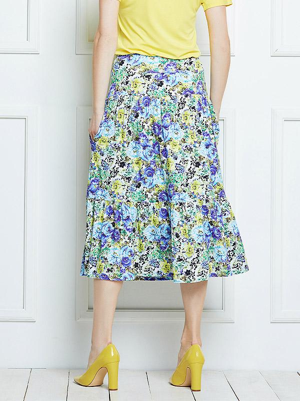 Lega вискозная юбка "Silja Blue - Yellow Flower Print"