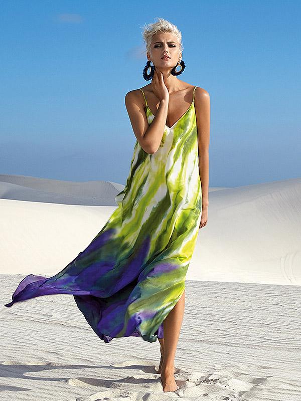 Maryan Mehlhorn pludmales viskozes kleita "Waterflow Lime - Blue - White"