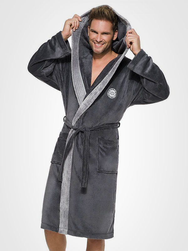 L&L vīriešu halāts ar kapuci "George Graphite"