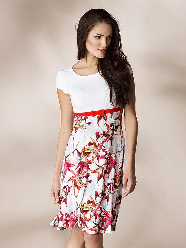 Lega viskozes kleita "Gvineta White - Red Floral Print"