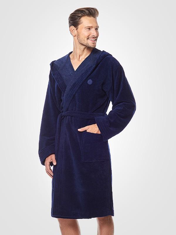 L&L vīriešu bambusa šķiedru halāts ar kapuci "Kaj Dark Blue"