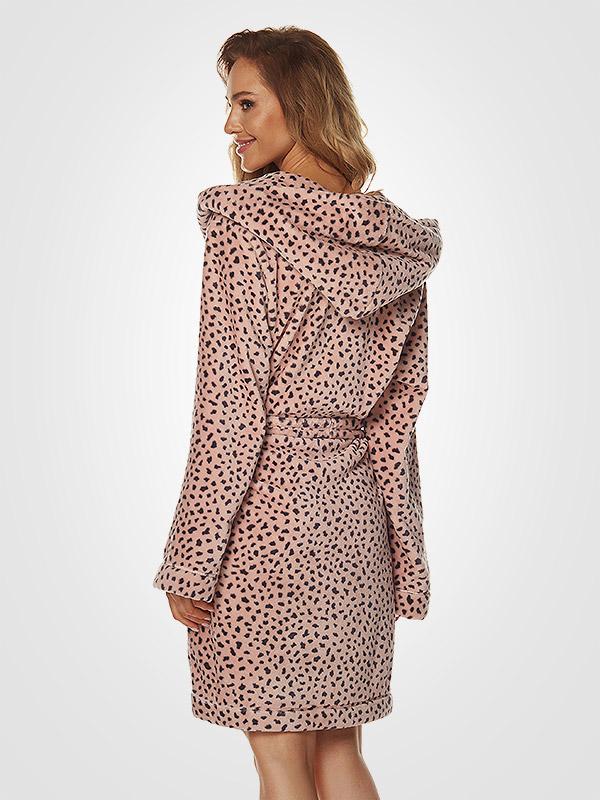 L&L īss halāts ar kapuci "Misti Dusty Pink - Black Dots"
