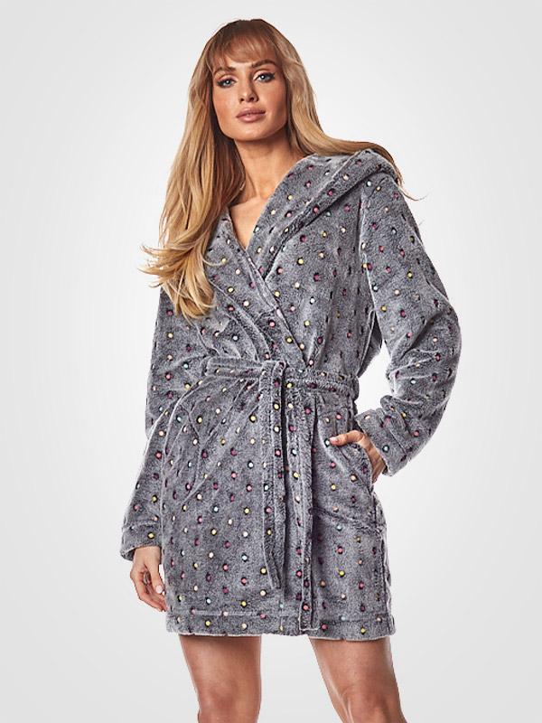 L&L īss halāts ar kapuci "Misti Melange - Multicolor Dots"