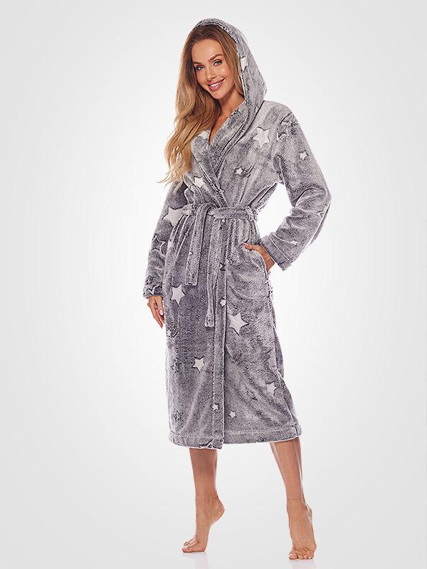 L&L garš halāts ar kapuci "Nela Long Melange - White"