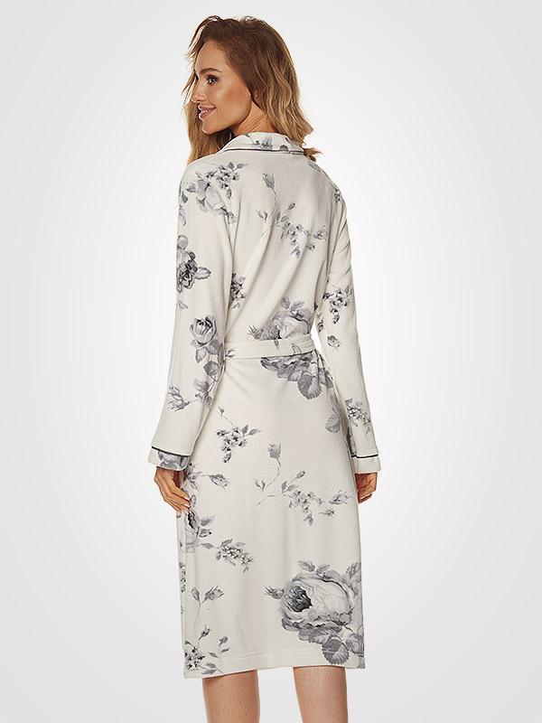 L&L kokvilnas halāts "Loreta White - Grey Flower Print"