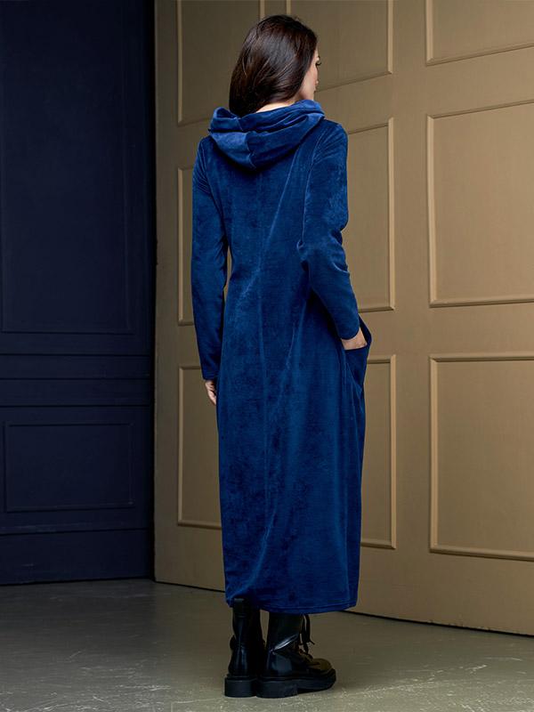 Lega kokvilnas midi kleita ar kapuci "Kamelia Blue Velour"
