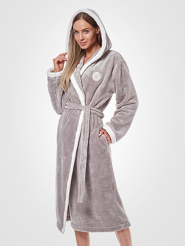 L&L garš halāts ar kapuci "Enya Opal Grey - Ecru"