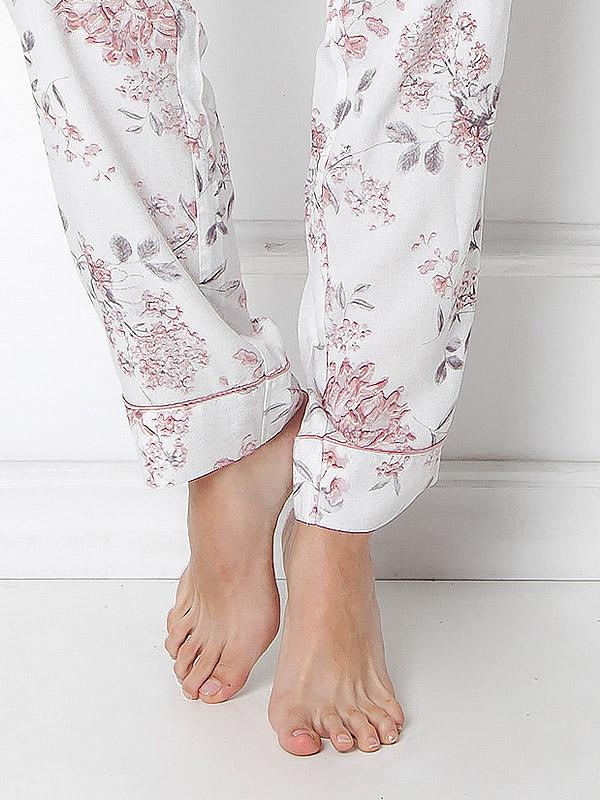 Aruelle viskozes pidžama "Daphne Long White - Pink Flower Print"