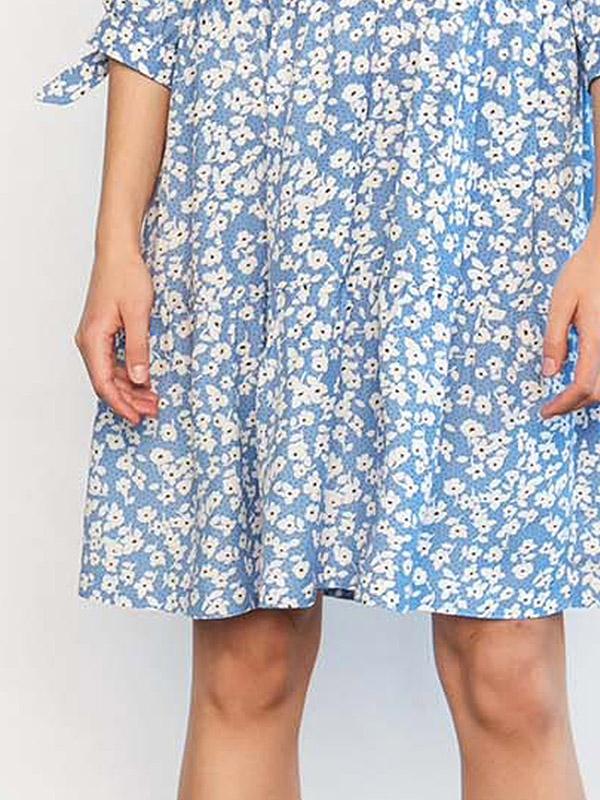 Atella viskozes kleita ar pogām "Alana Blue - White Flower Print"