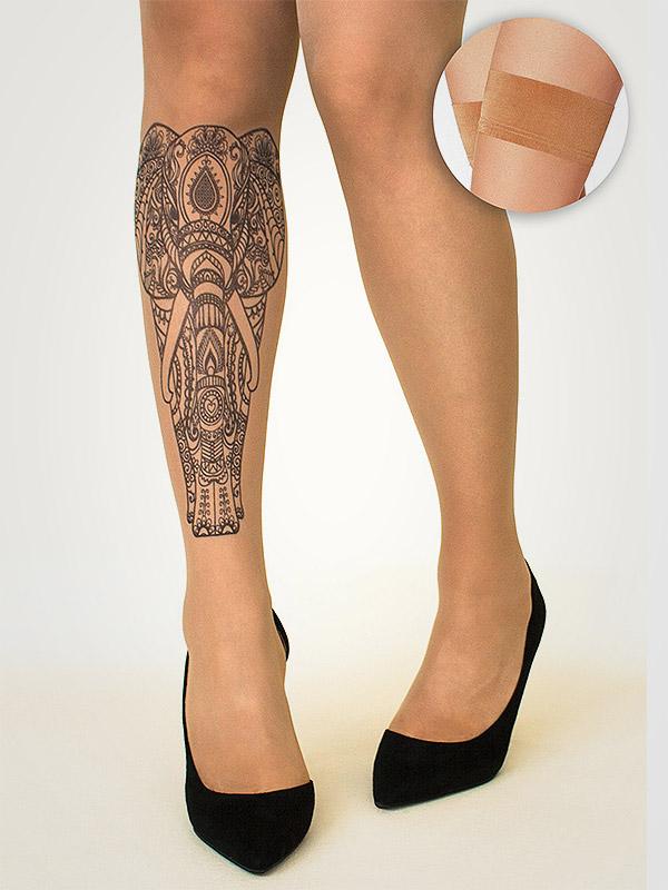 Stop & Stare pielīmējamās zeķes ar tetovējumu "Indian Elephant 20 Den Sun"