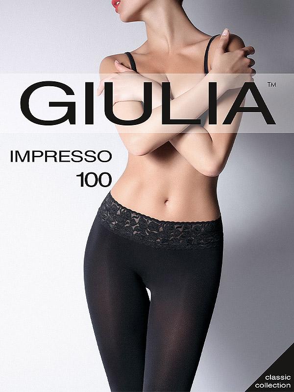 Giulia necaurspīdīgas matētas zeķbikses ar mežģīnēm un silikona josliņu "Impresso 100 Den Nero"
