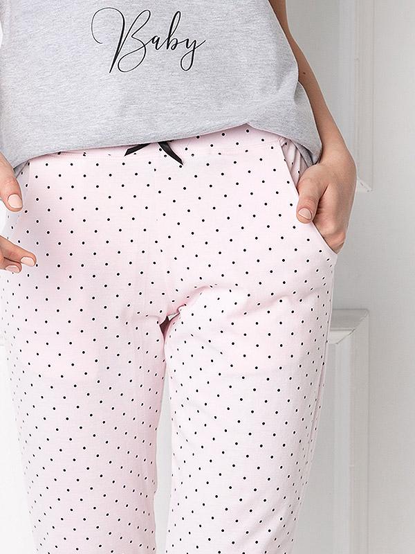 Aruelle kokvilnas pidžama "Grace Long Grey - Pink - Black Dots"