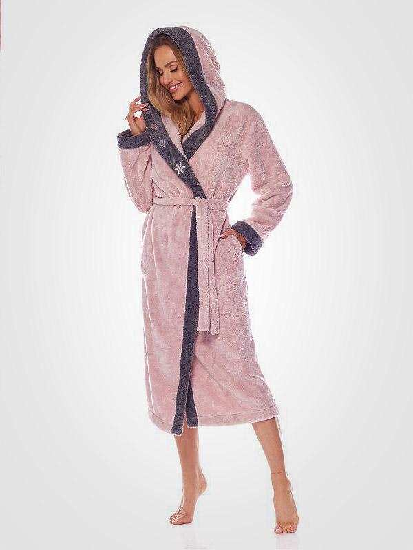 L&L garš halāts ar kapuci "Liliana Light Pink - Grey"