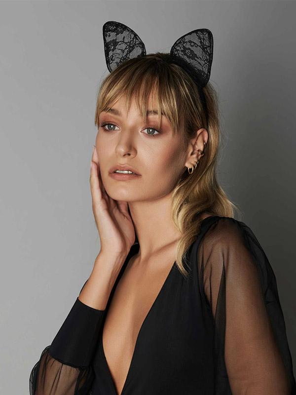 Maison Close matu lociņš ar mežģīņu ausīm "Catwoman Black"