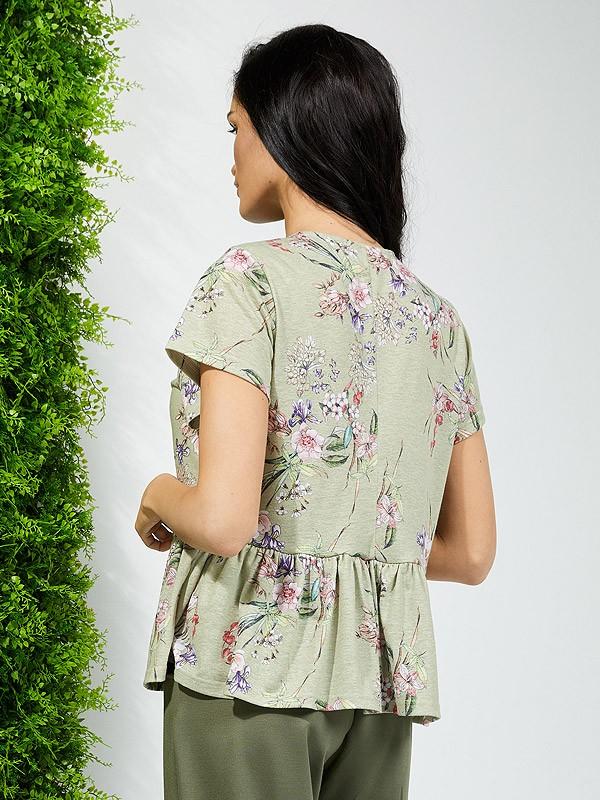 Lega блузка со льном "Begonia Green Flower Print"
