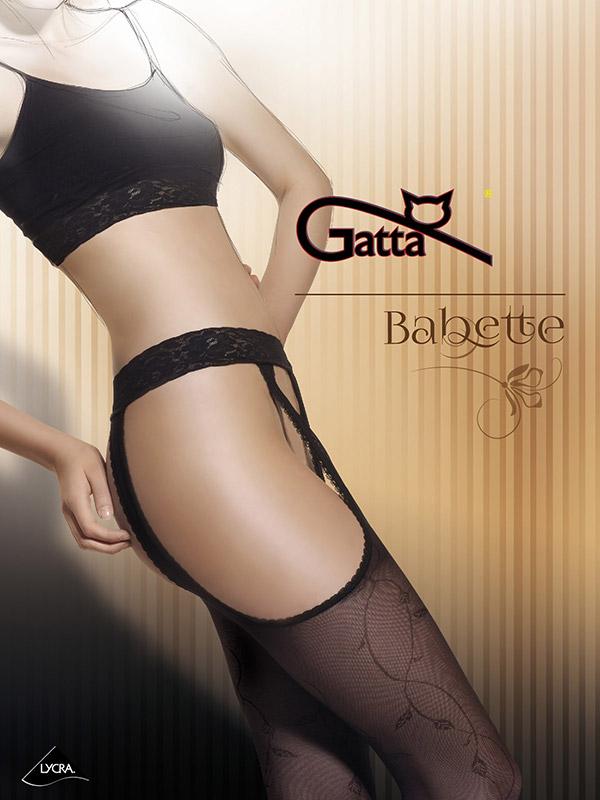 Gatta rakstainas zeķes ar atbalsta jostu "Babette 01 Black"