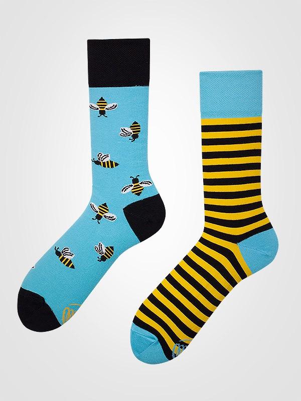 Many Mornings unisex kokvilnas zeķes "Bee Bee Arctic Blue - Black - Yellow"