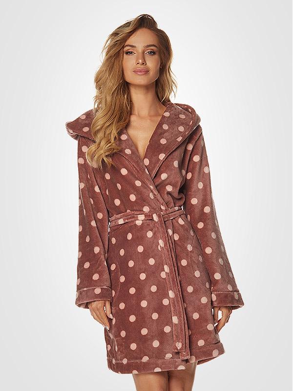 L&L īss halāts ar kapuci "Lindy "Chocolate - Pink Dots"