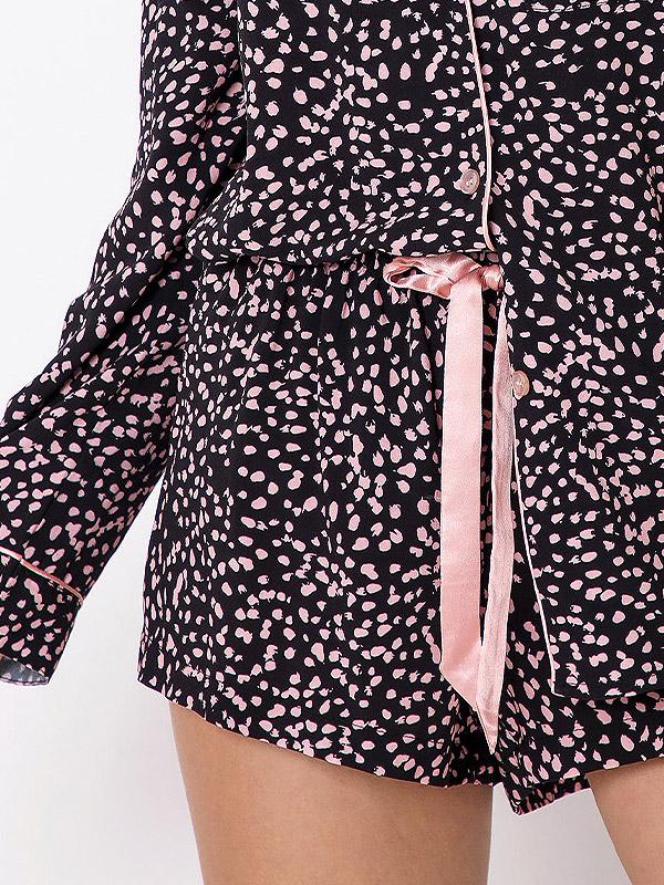 Aruelle короткая пижама на пуговицах из вискозы "Bernadette Short Black - Pink Splashes"