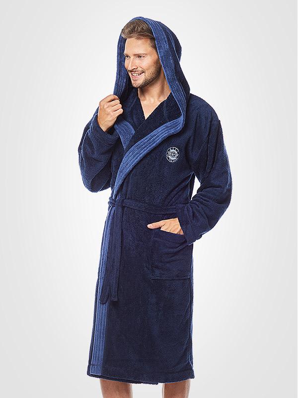 L&L vīriešu halāts ar kapuci "George Navy"