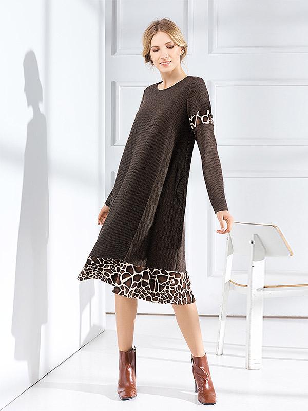Lega kleita ar mākslīgo kažokādu "Peony Black - Brown Faux Leopard Fur"