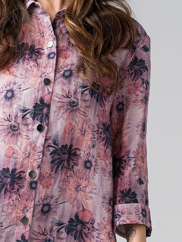 Lega lina krekla kleita "Elmira Dusty Violet Flower Print"