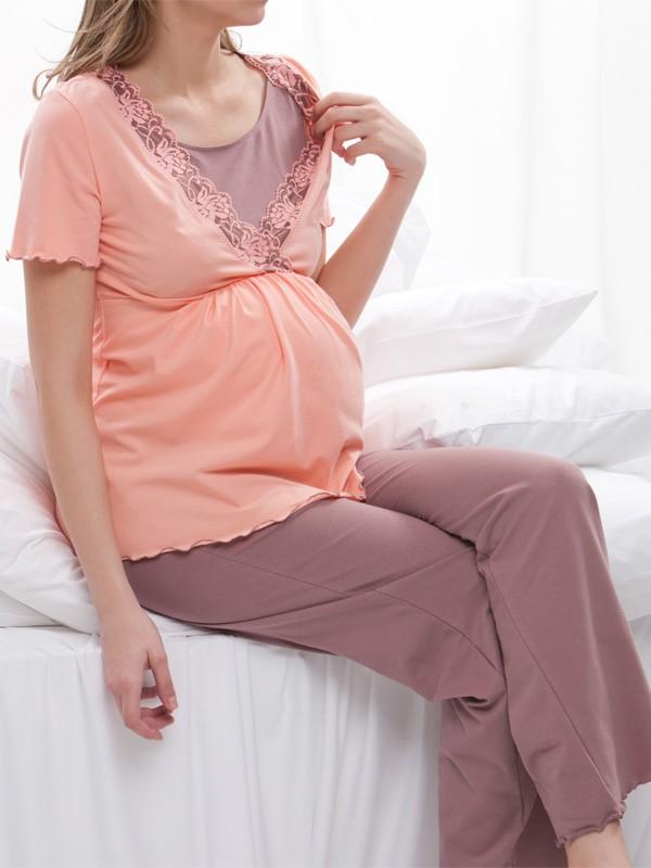 Lega хлопковая пижама для беременных "Daisy Peach"