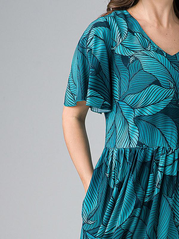 Lega maxi viskozes kleita "Adita Turquoise Floral Print"