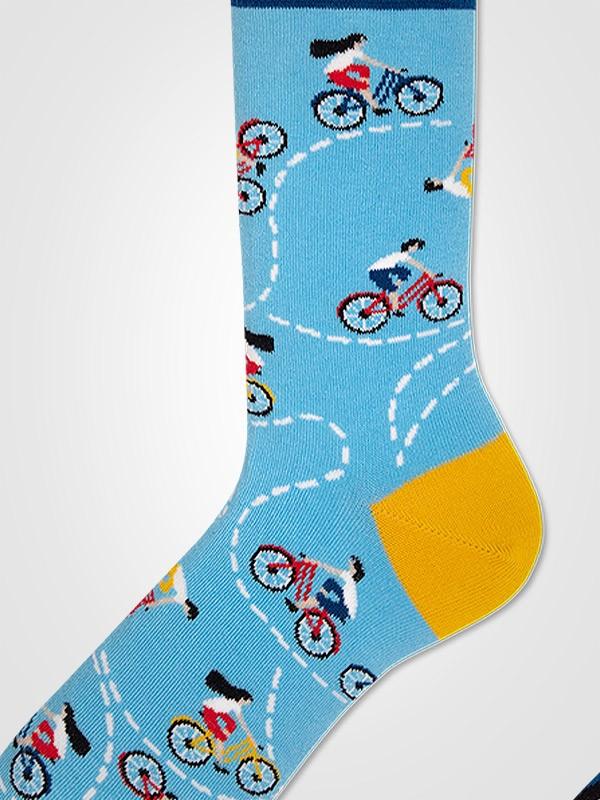 Many Mornings unisex kokvilnas zeķes "The Bicycles Blue - Yellow - Red"