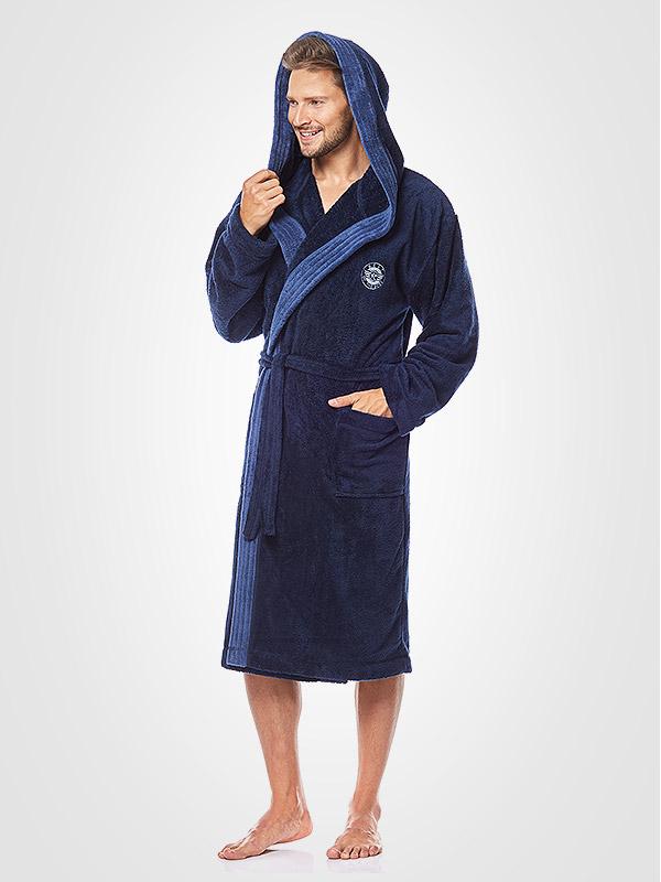 L&L vīriešu halāts ar kapuci "George Navy"