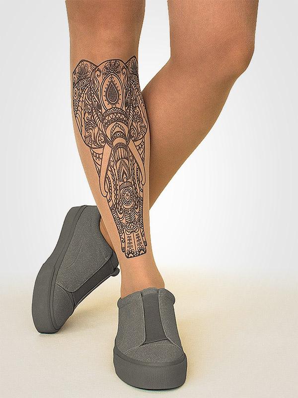 Stop & Stare pielīmējamās zeķes ar tetovējumu "Indian Elephant 20 Den Sun"