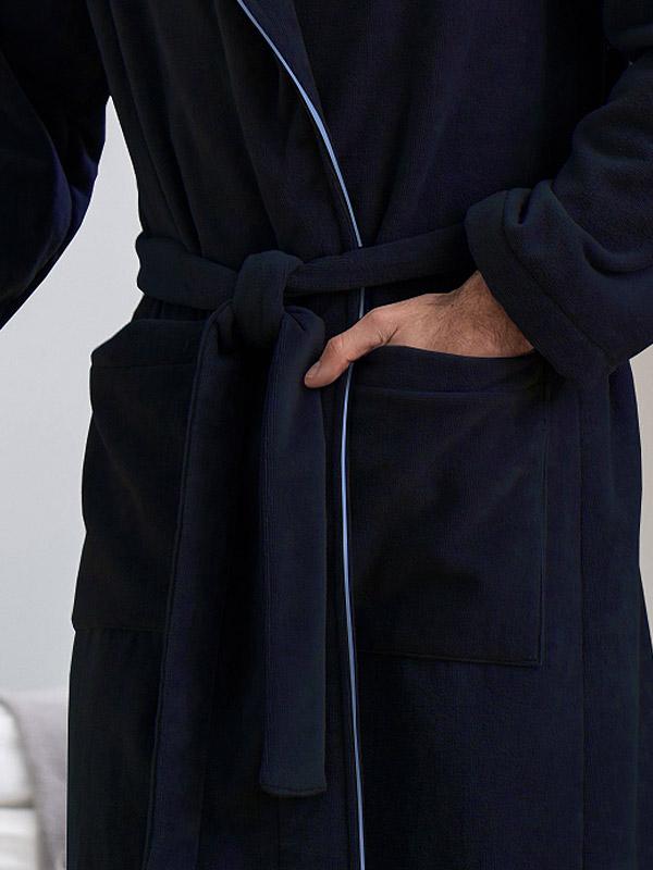 Belmanetti garš vīriešu kokvilnas halāts "Luke Velour Dark Blue"