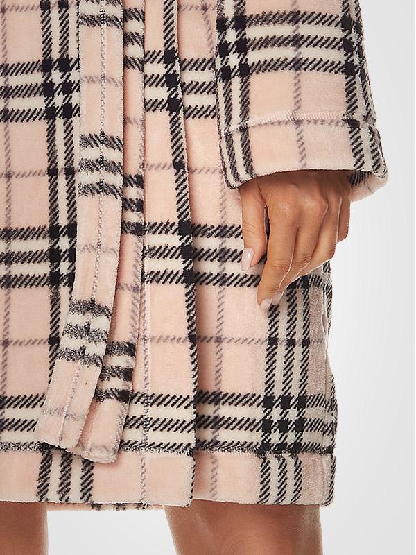 L&L īss halāts ar kapuci "Misti Light Pink - Black Squares"