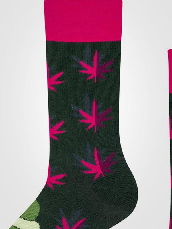 Spalvotos Kojines unisex kokvilnas zeķes "Cannabis Cupcakes Dark Green - Pink"