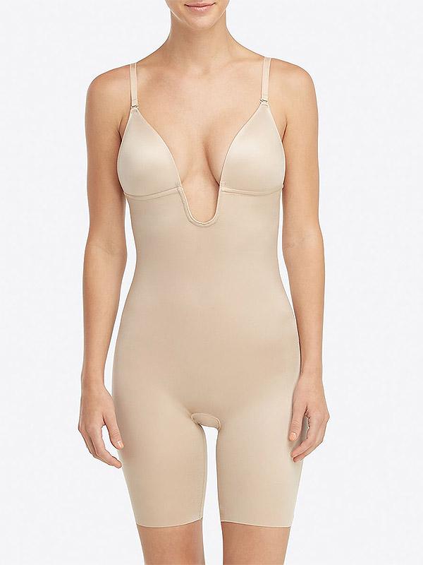 Spanx корректирующий костюм с шортами и глубоким вырезом "Suit Your Fancy Plunge Nude"