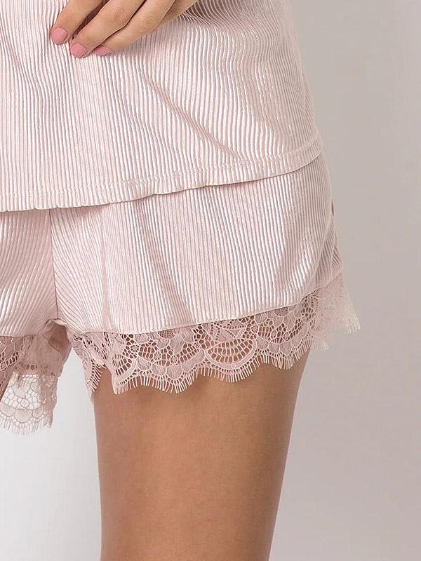Aruelle teksturēta īsa pidžama ar mežģīnēm "Audrey Short Light Pink"