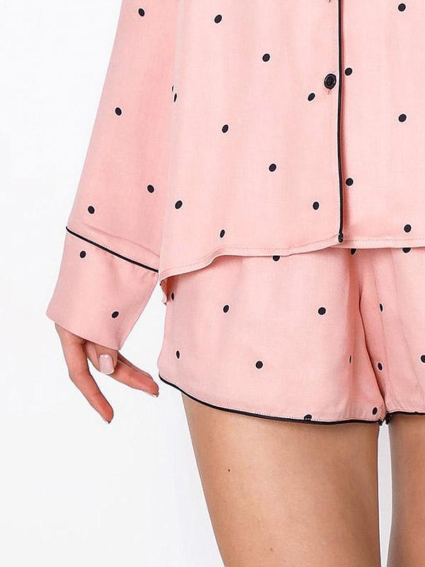Aruelle короткая вискозная пижама "Mona Short Pink - Black Dots"