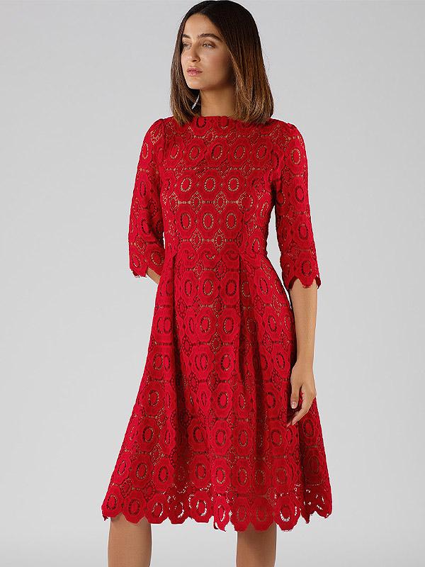 Chloe Perignon mežģīņu kleita ar kokvilnu "Doreen Red"