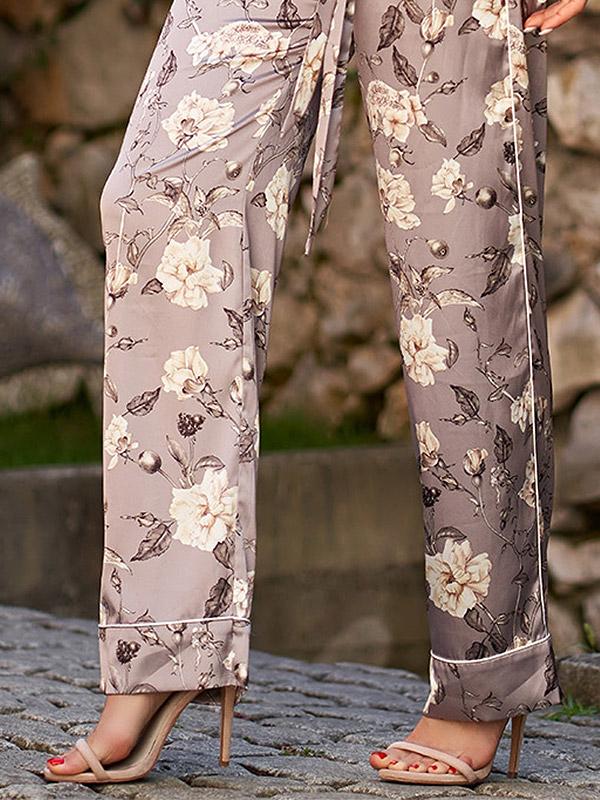 MiaMia длинный шёлковый комплект из 3 частей "Gracia Grey Flower Print"