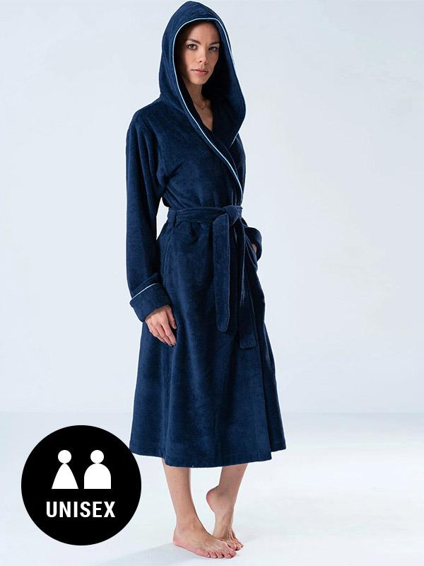 Belmanetti divslāņu unisex halāts ar kapuci "Floya Dark Blue Velour"