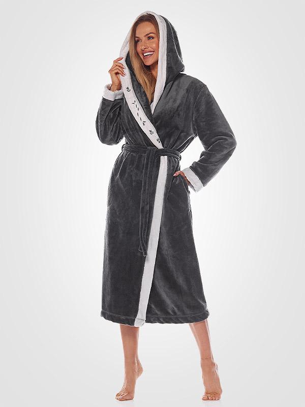 L&L garš halāts ar kapuci "Erica Graphite - White"