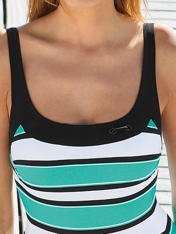 Lidea viendaļīgs peldkostīms "Bondi Beach Black - Green - White Stripes"