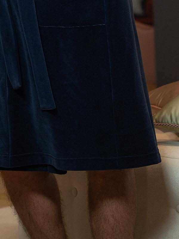 Belmanetti grezns vīriešu kokvilnas halāts "Billy Dark Blue Velour"