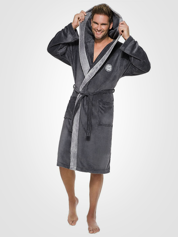 L&L vīriešu halāts ar kapuci "George Graphite"