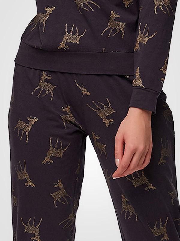 Esotiq kokvilnas pidžama "Now Graphite - Gold Deer Print"