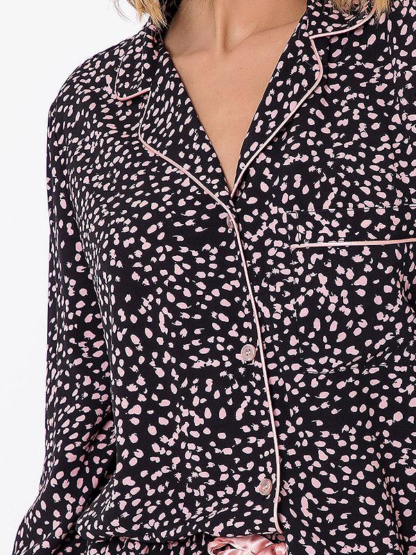 Aruelle īsas pogājama viskozes pidžama "Bernadette Short Black - Pink Splashes"