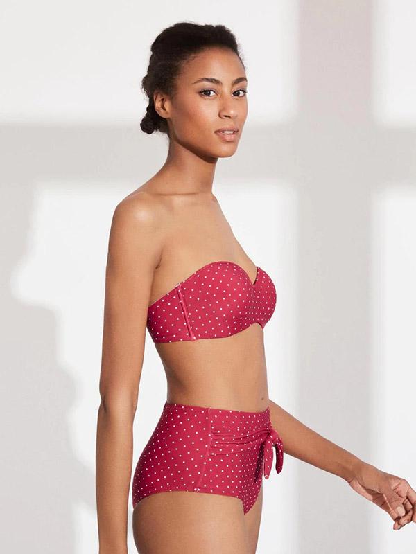 Ysabel Mora bikini peldkostīms ar augsto vidukli "Romantic Red - White Dots"